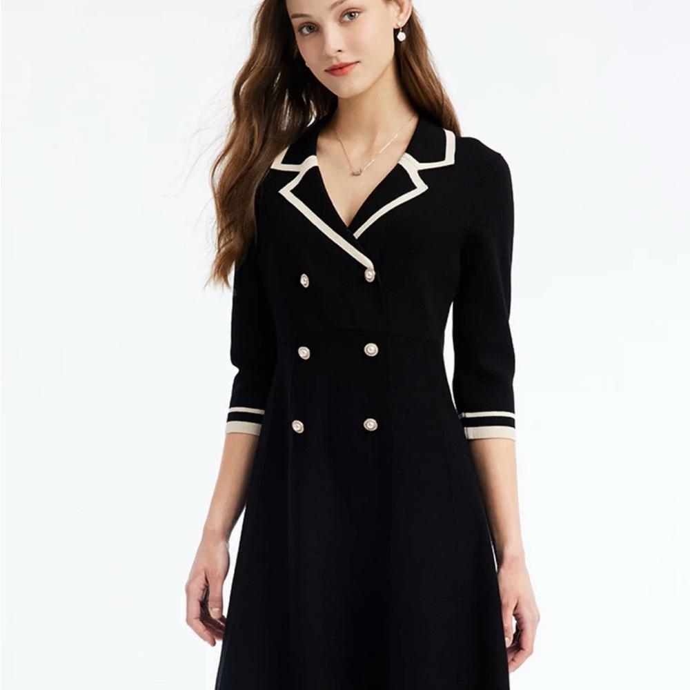 Goelia Elegant Black Dress with White Accents NWT